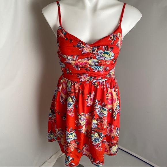 Roxy red multicolor floral skater sundress with adjustable straps S - Picture 1 of 12